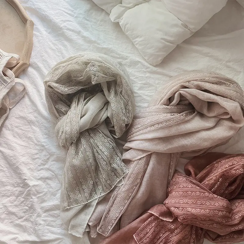 Lightweight Lace Cotton Linen Scarf Women's Faionable Spring Autumn Sunscreen awl Versatile Sli Scarf for Students Youth