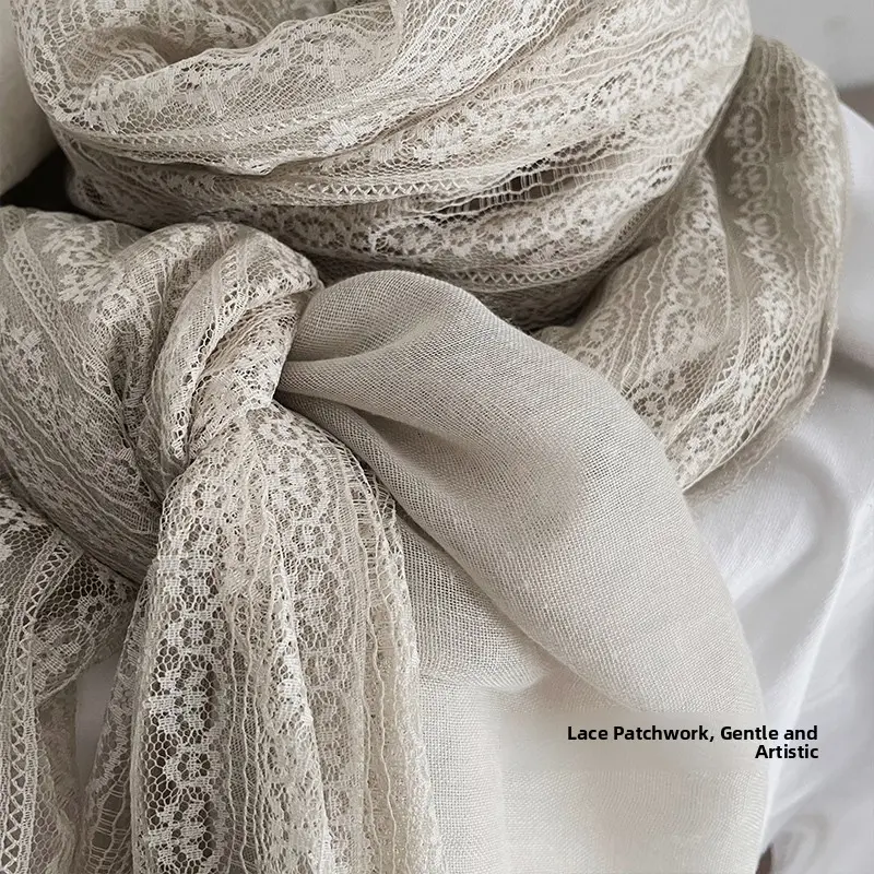 Lightweight Lace Cotton Linen Scarf Women's Faionable Spring Autumn Sunscreen awl Versatile Sli Scarf for Students Youth