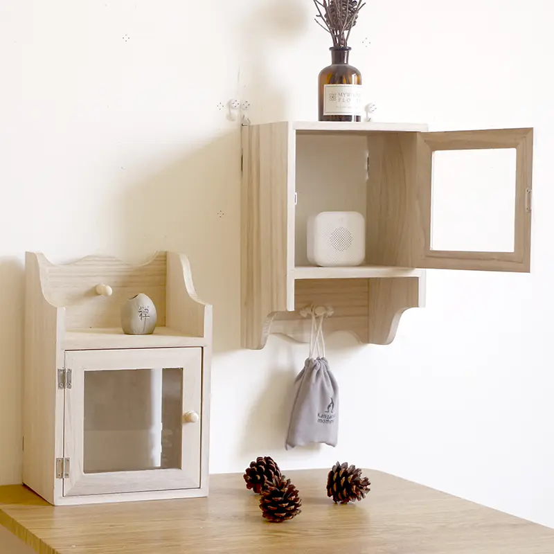 Wall-Mounted No-Drill  Wood Storage Ra Simple Dormi Wall Storage Ra with Door Design Modern Decoration Miscellan...