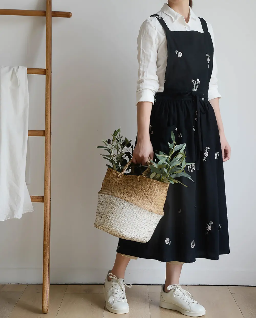 Korean Sle Pure Cotton Linen Apron Floral op Workwear Kitchen Apron Coverall Durable Anti-Spatter Cusizable Design