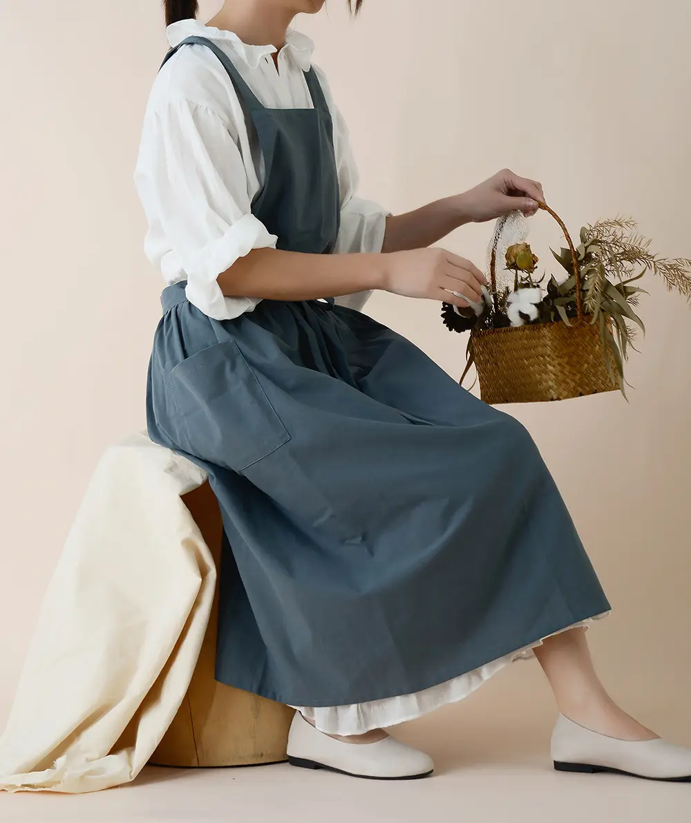 Korean Sle Pure Cotton Linen Apron Floral op Workwear Kitchen Apron Coverall Durable Anti-Spatter Cusizable Design