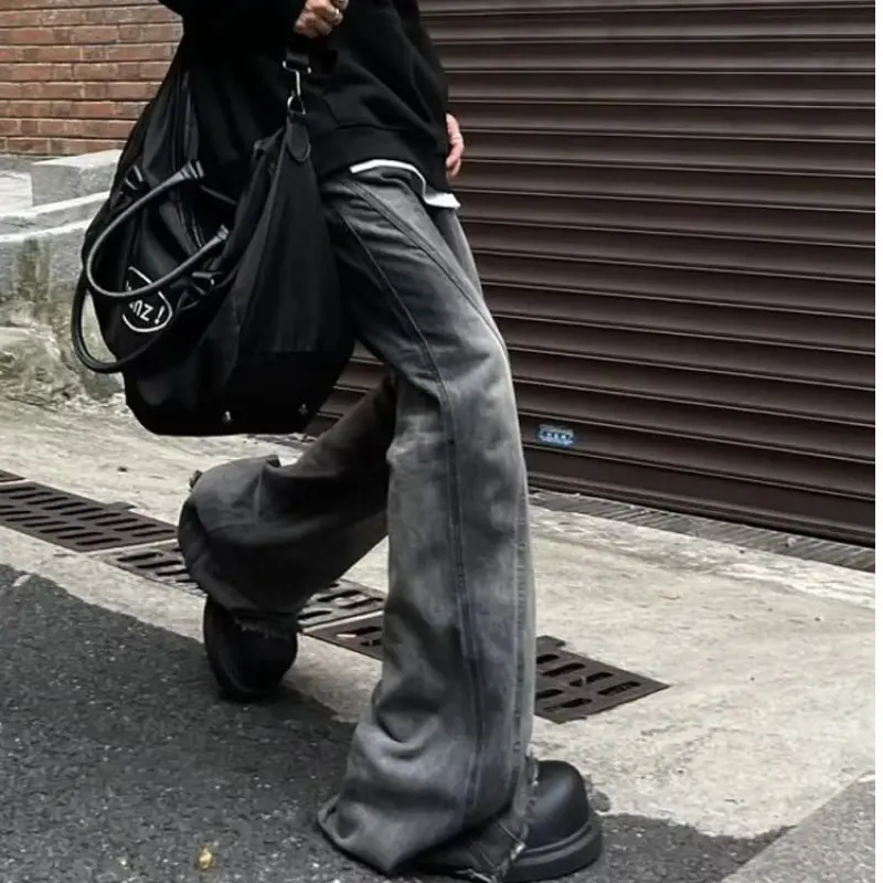 adient Dyed Men's Jeans High Street Sle Slimming Micro Flared Trousers Trendy Color Blo Design Casual Long Pants