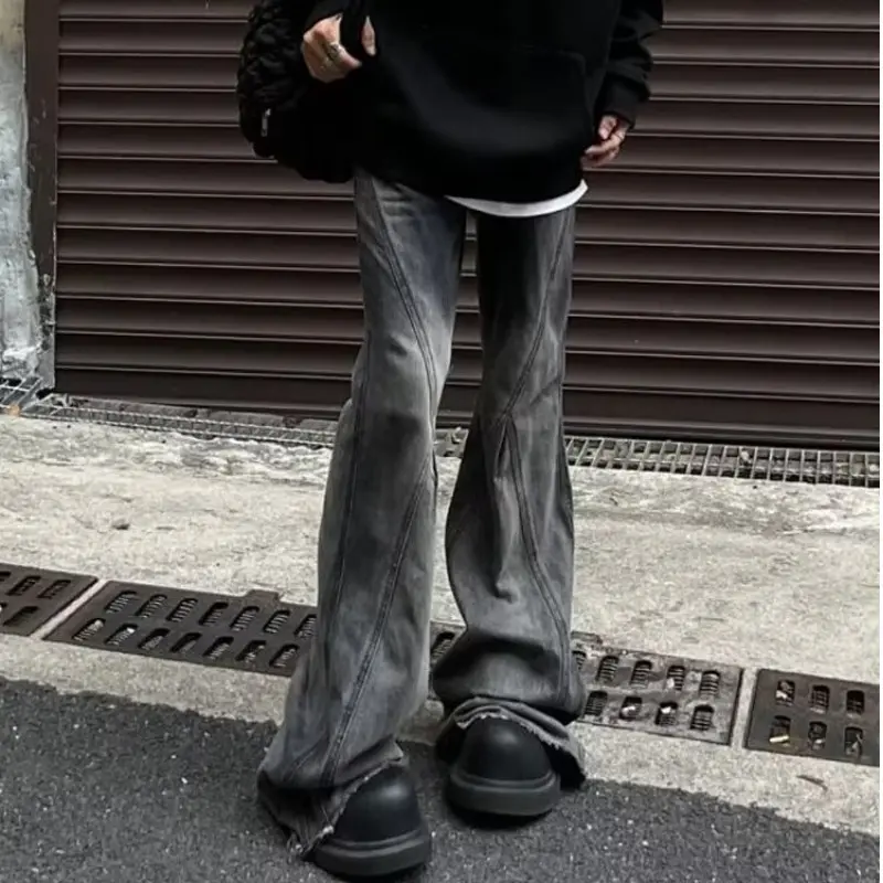 adient Dyed Men's Jeans High Street Sle Slimming Micro Flared Trousers Trendy Color Blo Design Casual Long Pants