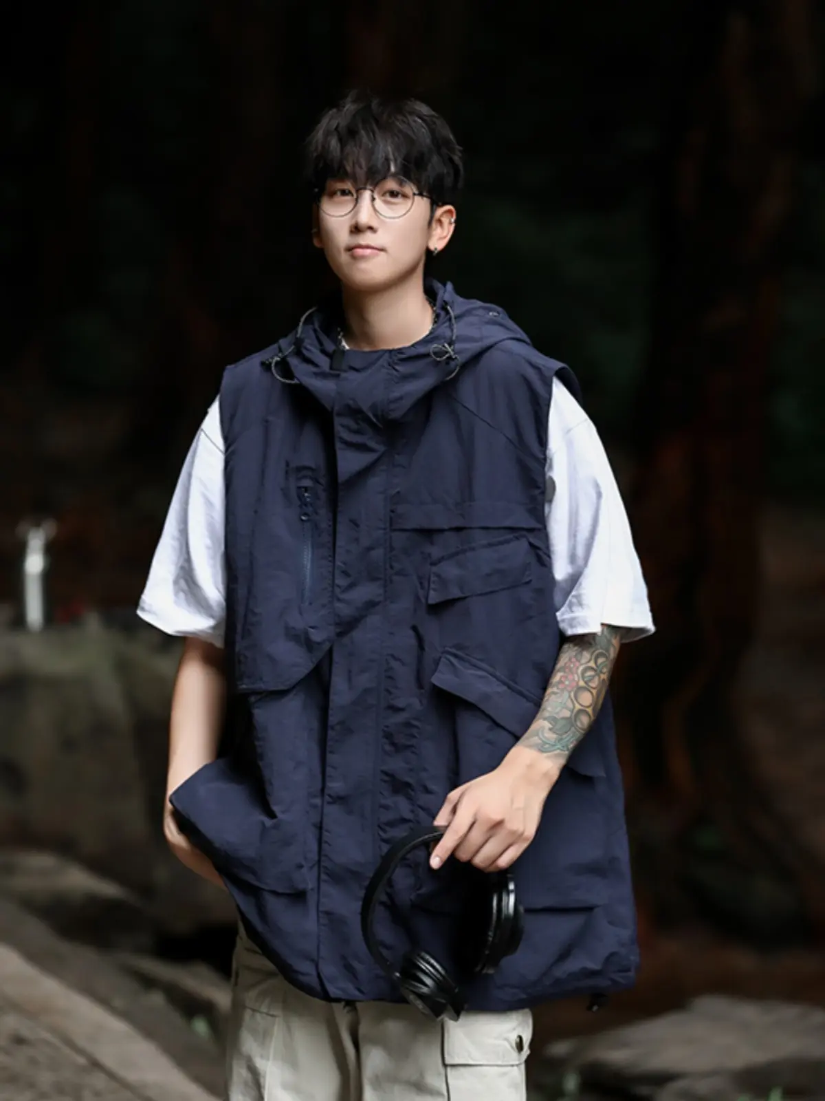 Loose Fit Men's Workwear Vest Japanese Sle Outdoor Casual Summer Faion Brand Hooded Tank Top Youth ular Zipper Closure