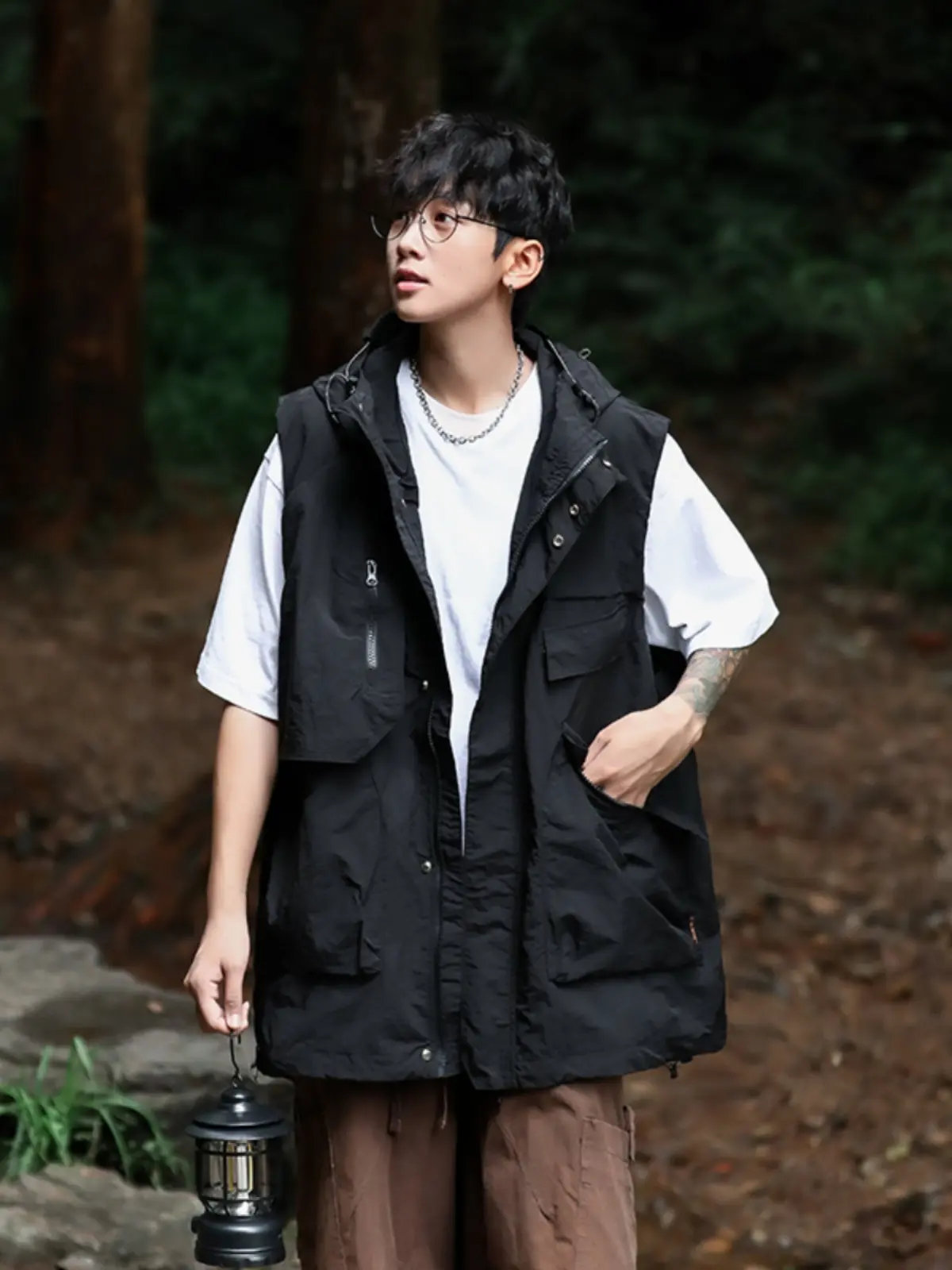 Loose Fit Men's Workwear Vest Japanese Sle Outdoor Casual Summer Faion Brand Hooded Tank Top Youth ular Zipper Closure