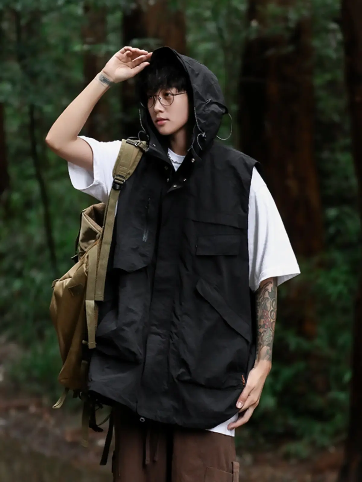 Loose Fit Men's Workwear Vest Japanese Sle Outdoor Casual Summer Faion Brand Hooded Tank Top Youth ular Zipper Closure
