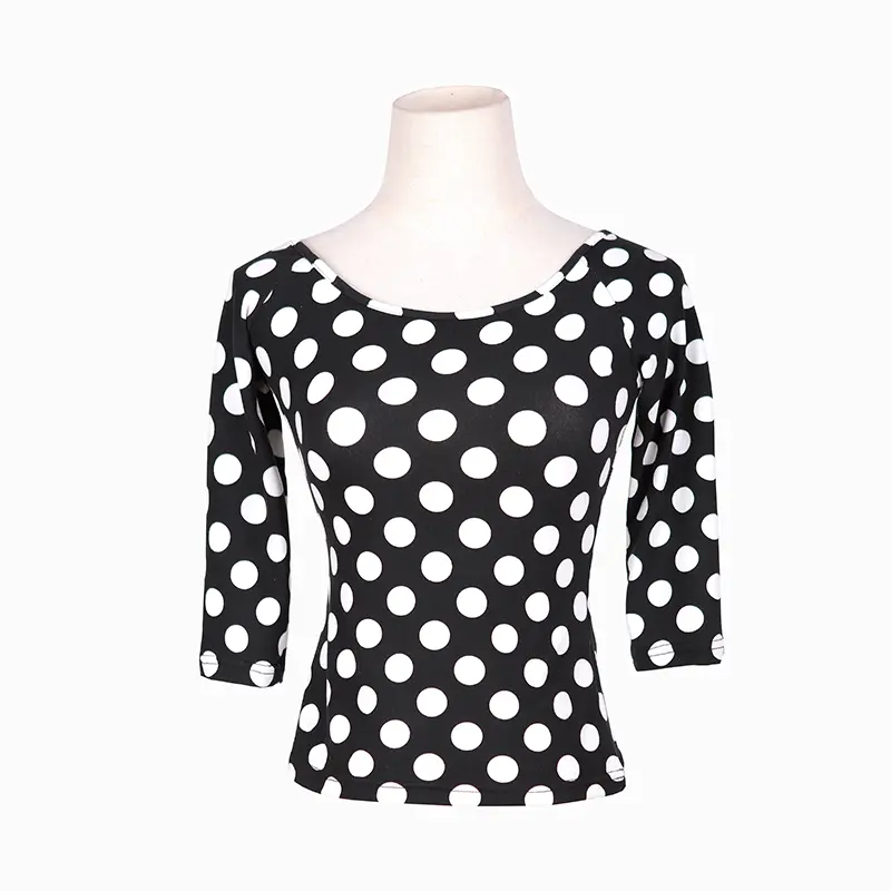 ACEdance Latin Dance Women's Modern Dance round Ne White Dot Top Practice orm Spring Summer Faion Ele