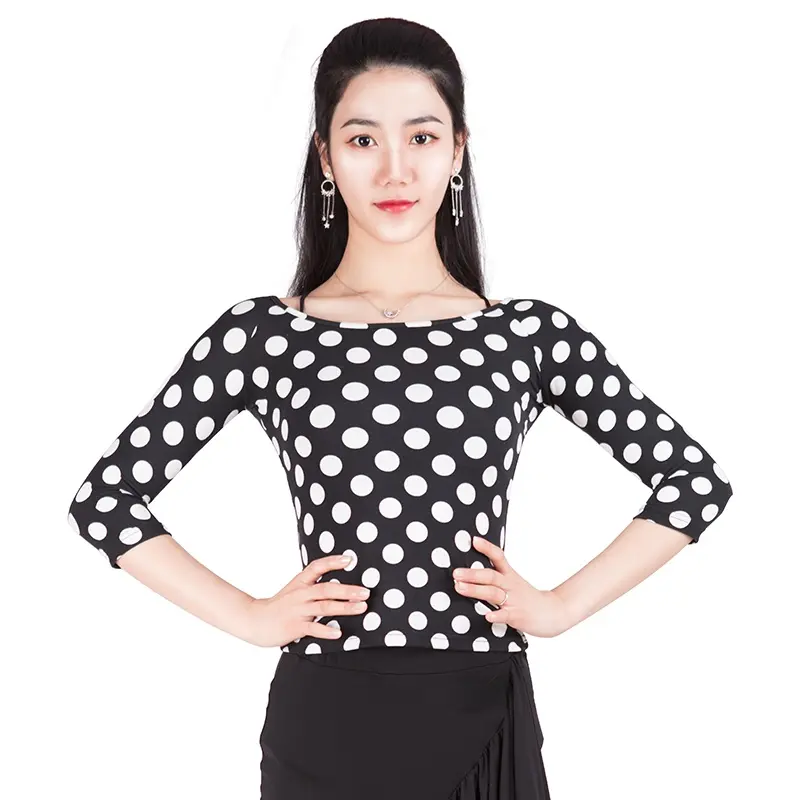ACEdance Latin Dance Women's Modern Dance round Ne White Dot Top Practice orm Spring Summer Faion Ele