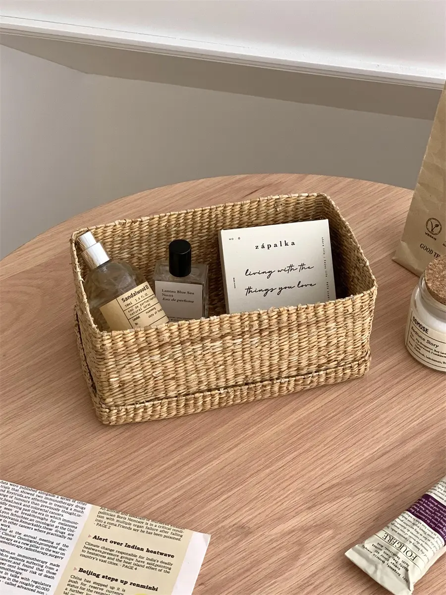 Retro Woven Paper Towel Box Living Room Coffee Table Home Use Desktop Vine Weave Dstring Napkin Storage Box Rectangular ape