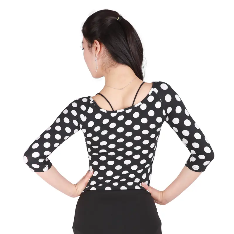 ACEdance Latin Dance Women's Modern Dance round Ne White Dot Top Practice orm Spring Summer Faion Ele