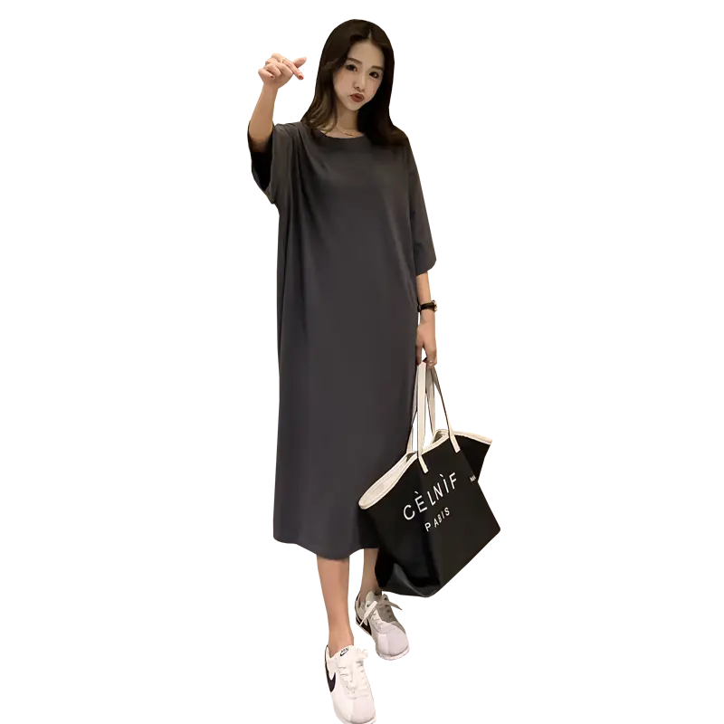 Summer New Long Knee-Length Sp Dr Women's Loose plus Size Letter Home Clothes Spwear Trendy Personalized Nightgown