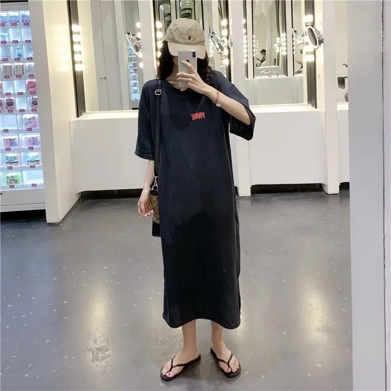 Summer New Long Knee-Length Sp Dr Women's Loose plus Size Letter Home Clothes Spwear Trendy Personalized Nightgown