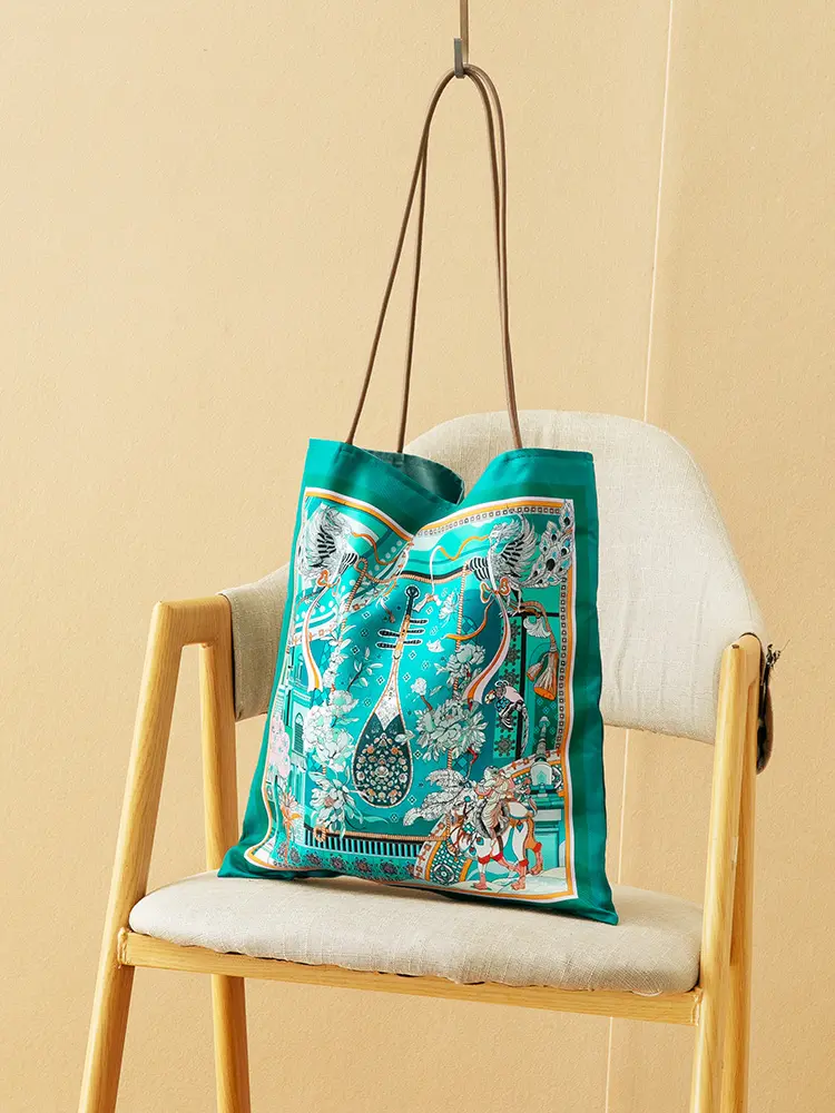 Silk National Print oulder Bag Handbag Heavyweight Satin Ethnic Floral Casual Simple Sle Medium Size for Daily Use