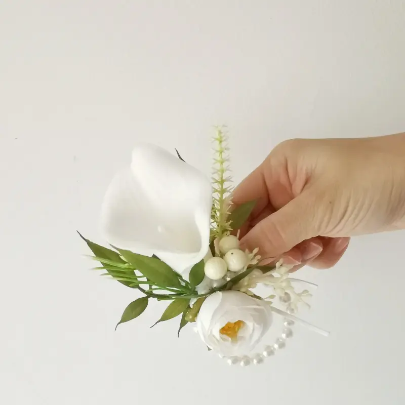 White Tulip Lily of the Valley omsmen Best Men Wedding Bouquet Buttonhole Flowers Par Photoaphy Celebration Supplies