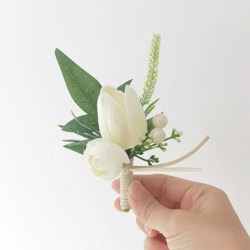 White Tulip Lily of the Valley omsmen Best Men Wedding Bouquet Buttonhole Flowers Par Photoaphy Celebration Supplies