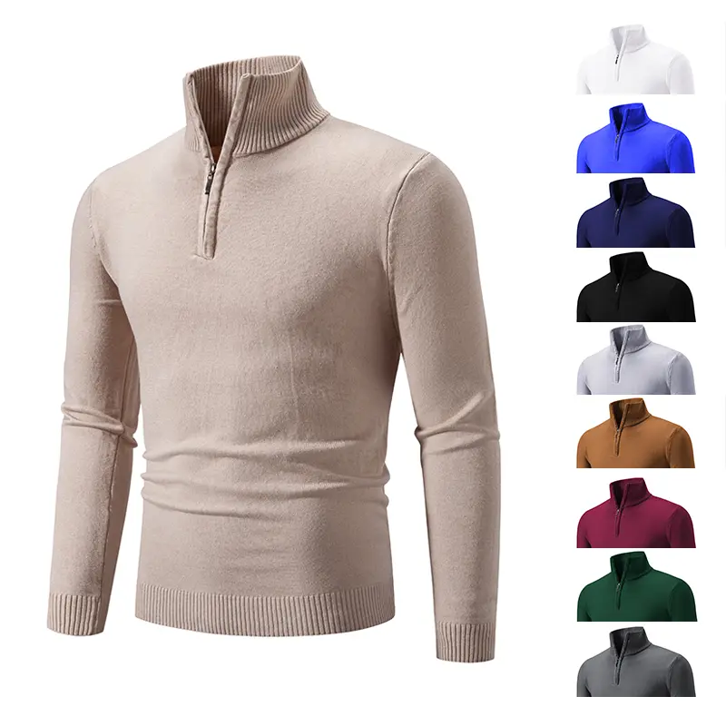 Autumn Men's Thicker Half Zipper Sweaters Pullover for Male Hoody Man Sweatshir Spring Solid Color Turtleneck Swewatshirts