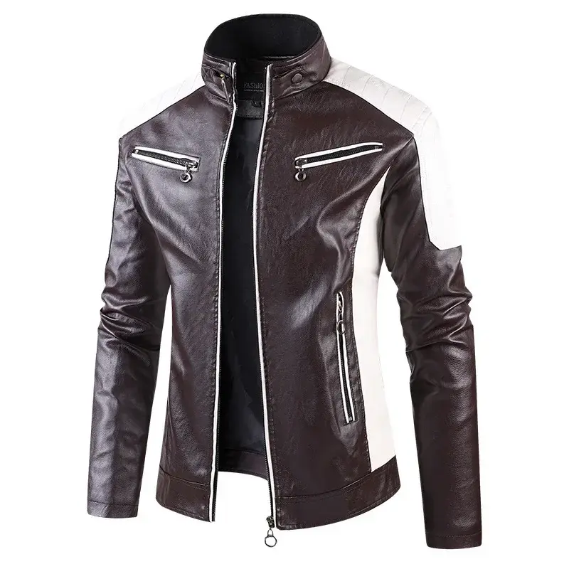 Men Autumn New Casual Vintage Leather Jacket Coat Men Spring Outfit Design Motor Biker Pocket PU Leather Jacket Men