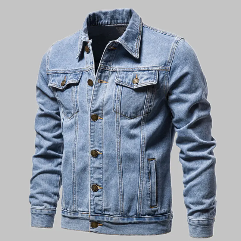 New 2024 Cotton Denim Jacket Men Casual Solid Color Lapel Single Breasted Jeans Jacket Men Spring Slim Fit Quality Mens Jackets