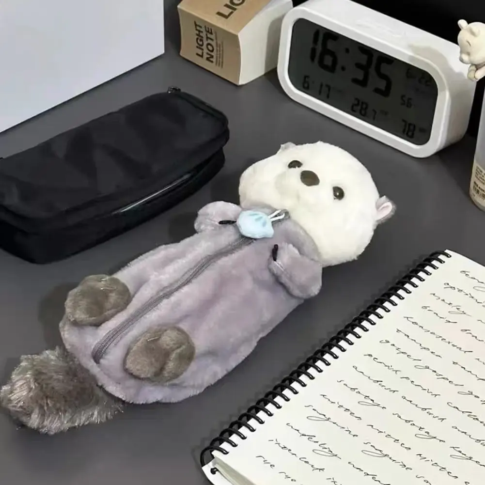 Plush Animal Stationery Bag Zipper Pencil Pouch Sea Otter Pencil Box for Girls and Boys School Supplies