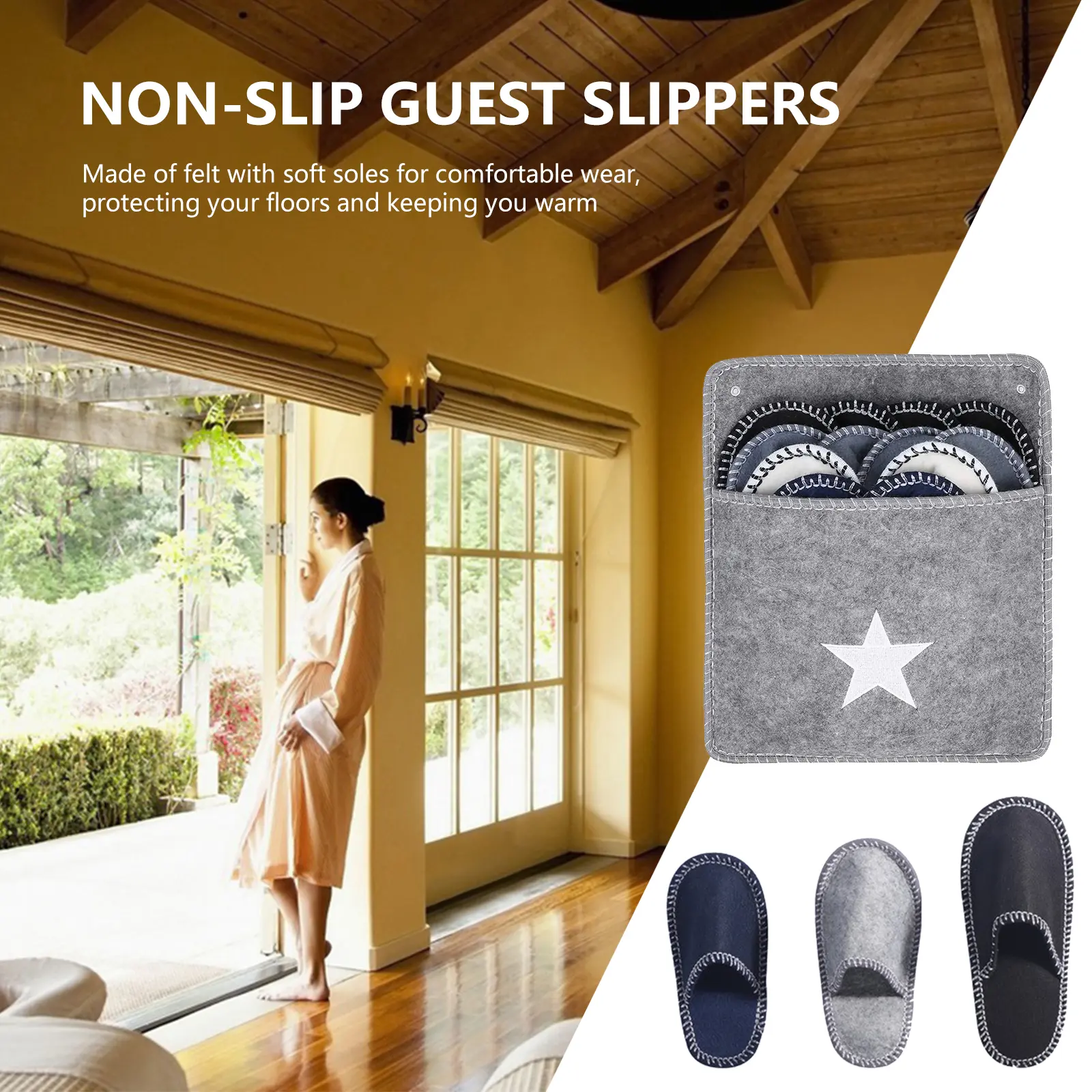 6 Pairs Family House Guest Slippers Set with Non-Slip Sole Closed Toe Felt Guest Slippers Unisex Slippers for Shoeless Home
