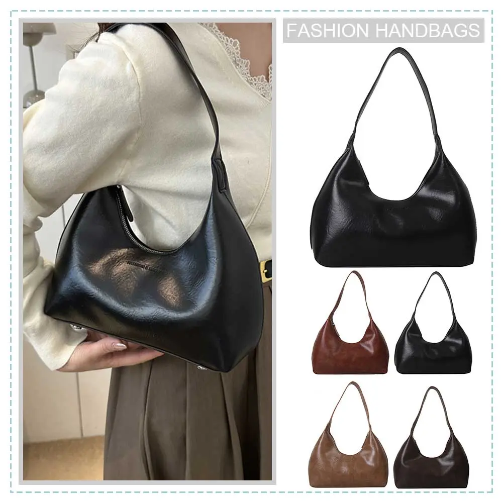 Women Simple Underarm Bag Large Capacity PU Leather Trendy Shopping Bag Solid Color Casual Saddle Bag Daily Shoulder Bag