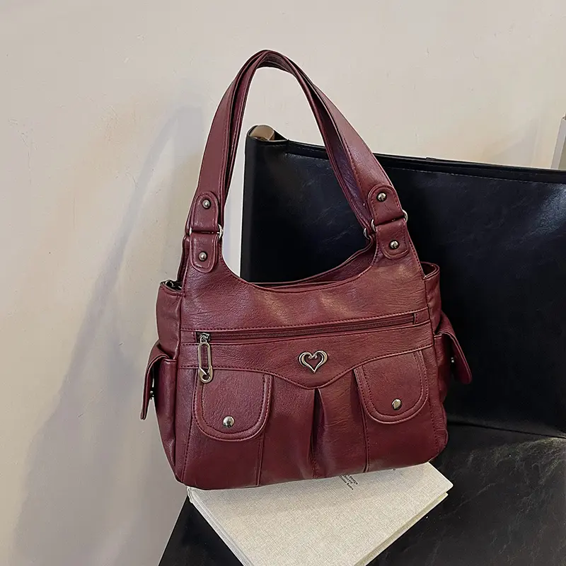 Purses and Handbags for Women Multi-Pocket Tote Bag PU Leather Large Capacity Tote Purse Solid Color Hobo Bag for Work Travel