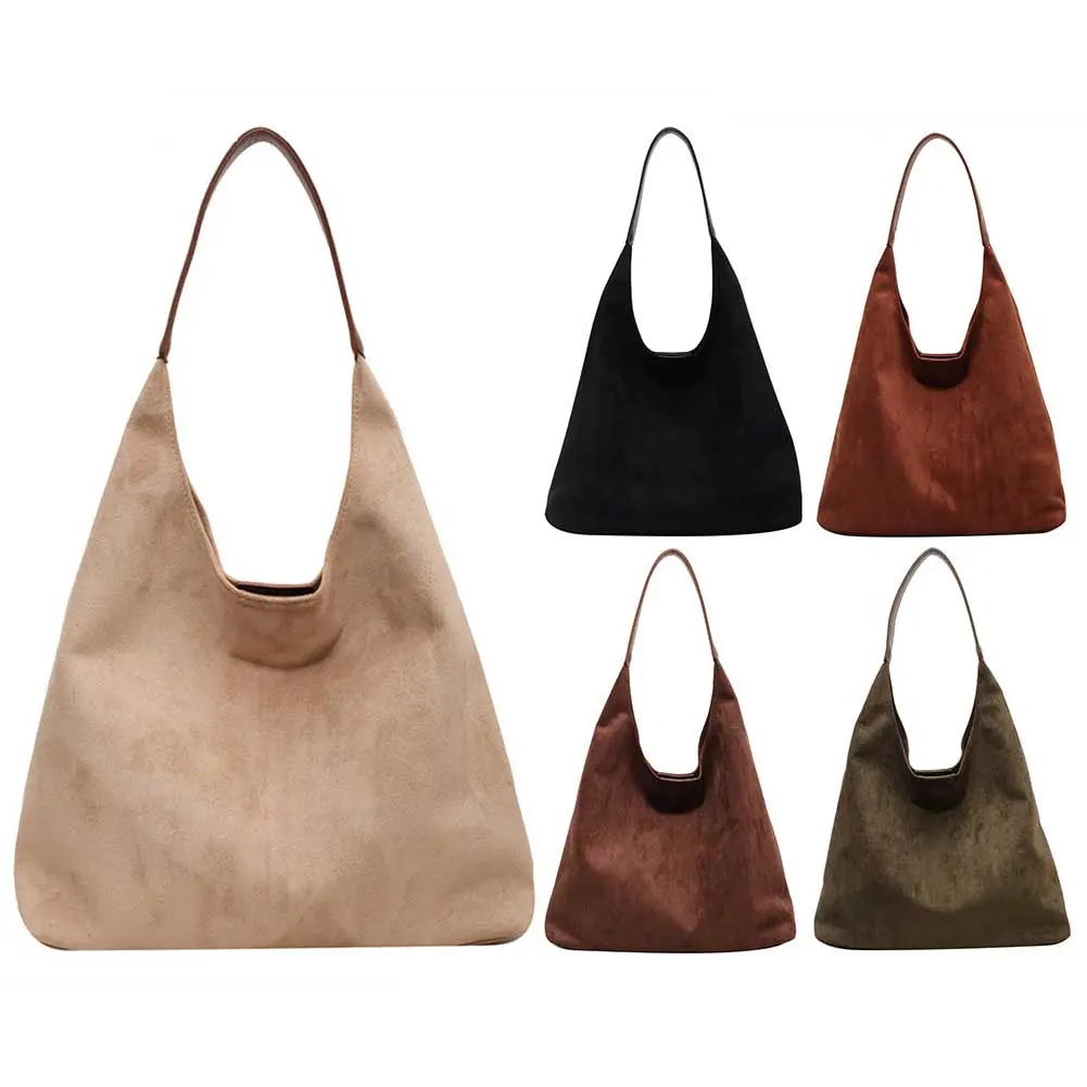 Women Suede Shoulder Bag Retro Single Shoulder Bag Large Capacity Trendy Work Hobo Hasp Closure Vintage Hobo Bag Top Handle Bag