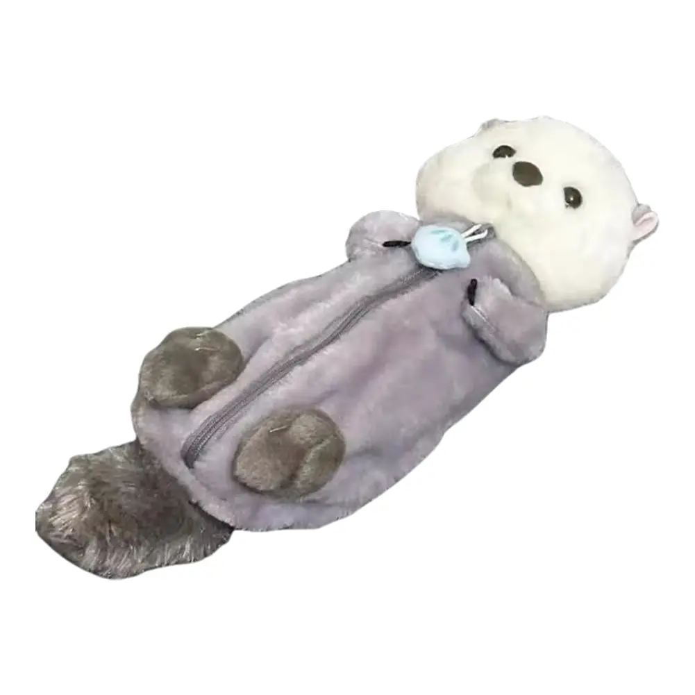 Plush Animal Stationery Bag Zipper Pencil Pouch Sea Otter Pencil Box for Girls and Boys School Supplies