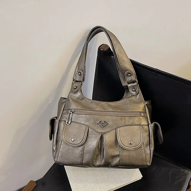 Purses and Handbags for Women Multi-Pocket Tote Bag PU Leather Large Capacity Tote Purse Solid Color Hobo Bag for Work Travel