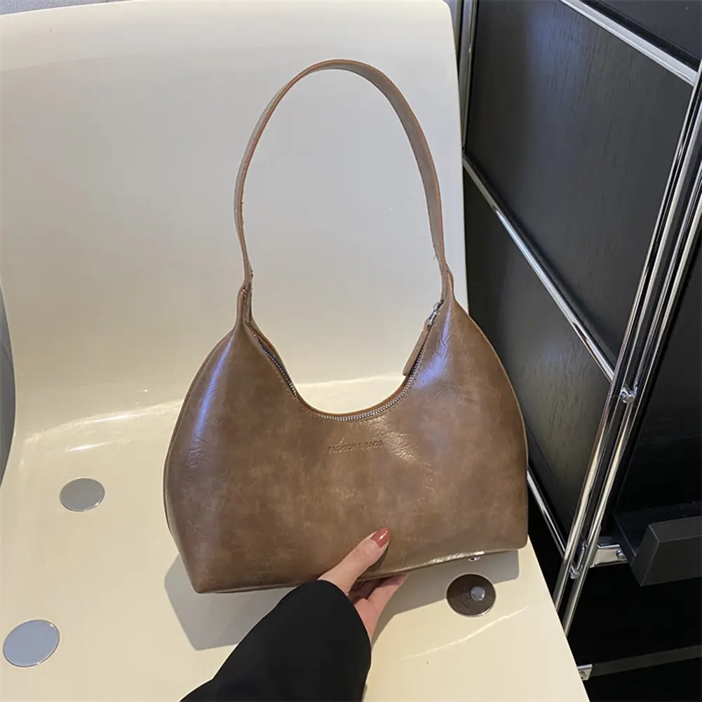 Women Simple Underarm Bag Large Capacity PU Leather Trendy Shopping Bag Solid Color Casual Saddle Bag Daily Shoulder Bag