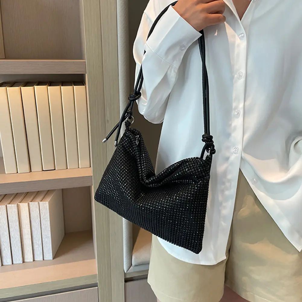 Women Diamond Shoulder Bag Chic Glitter Sling Bag Elegant Fashion Tote Handbag Zipper Versatile Strap Adjustable Evening Handbag