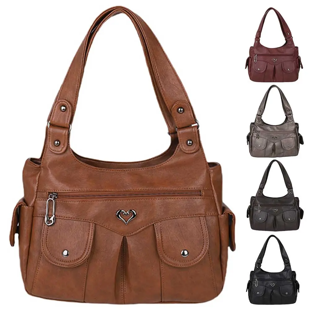Purses and Handbags for Women Multi-Pocket Tote Bag PU Leather Large Capacity Tote Purse Solid Color Hobo Bag for Work Travel