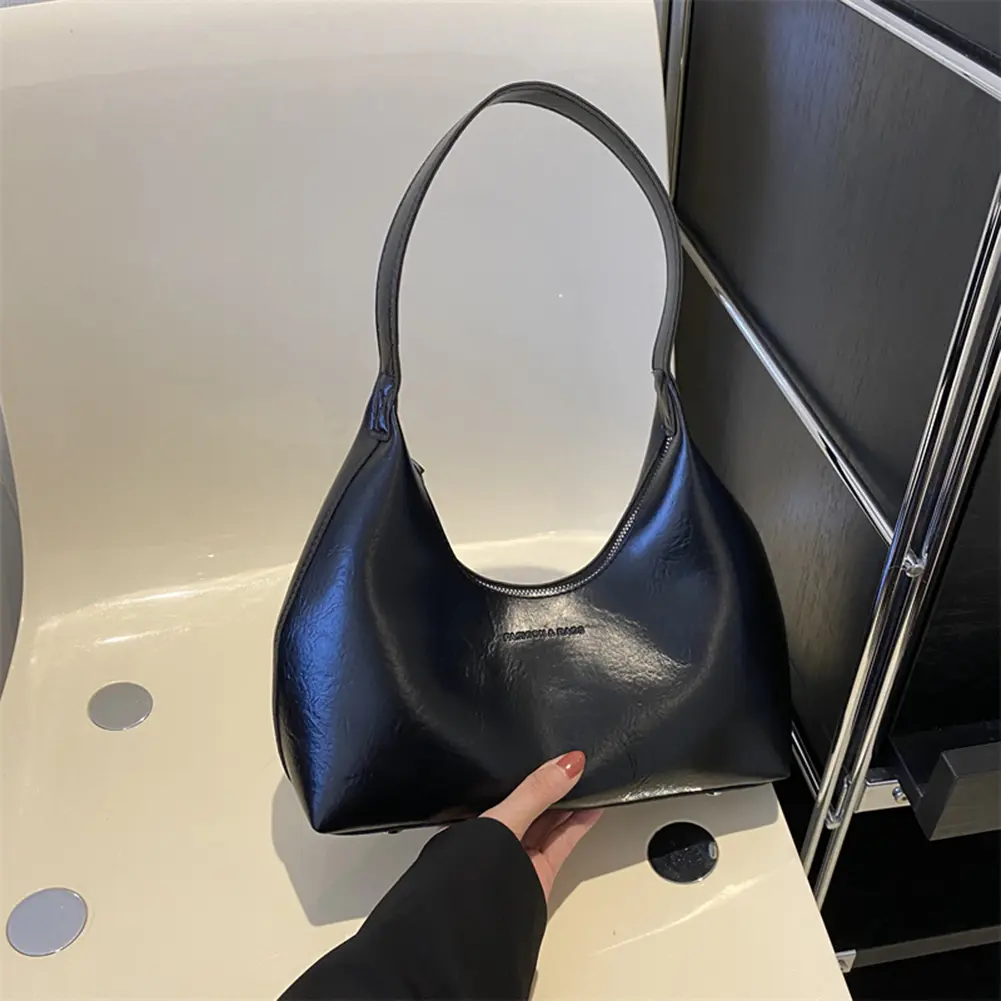 Women Simple Underarm Bag Large Capacity PU Leather Trendy Shopping Bag Solid Color Casual Saddle Bag Daily Shoulder Bag