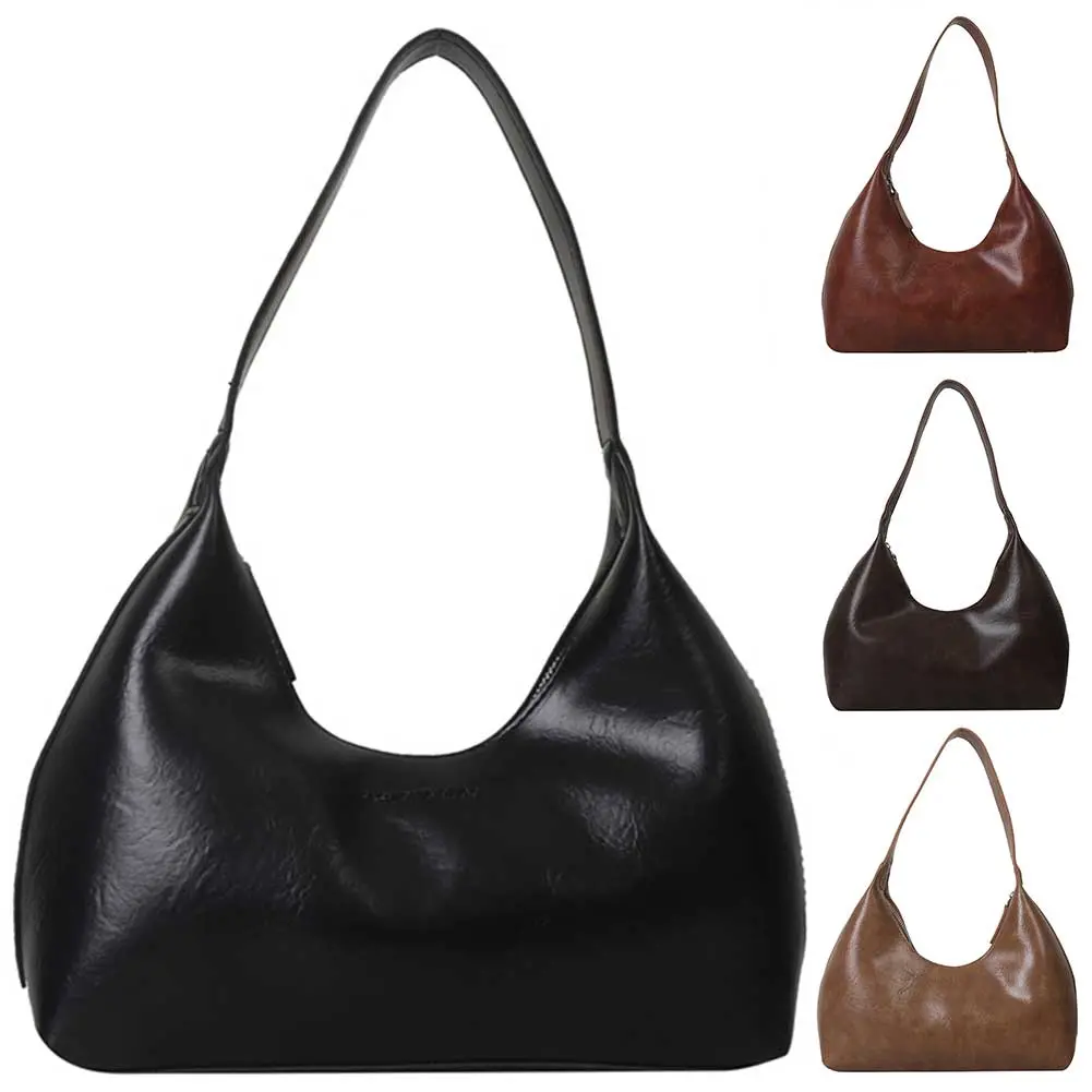 Women Simple Underarm Bag Large Capacity PU Leather Trendy Shopping Bag Solid Color Casual Saddle Bag Daily Shoulder Bag