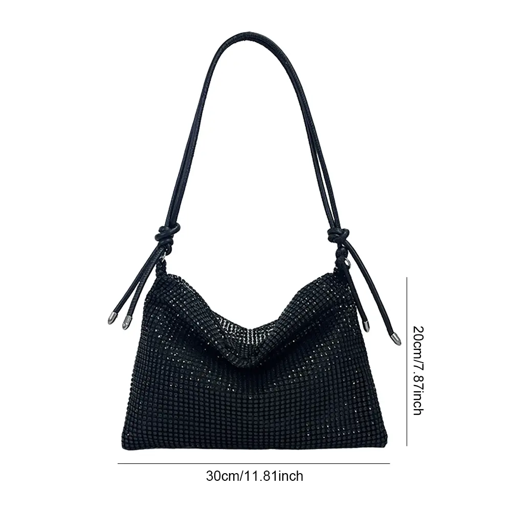 Women Diamond Shoulder Bag Chic Glitter Sling Bag Elegant Fashion Tote Handbag Zipper Versatile Strap Adjustable Evening Handbag