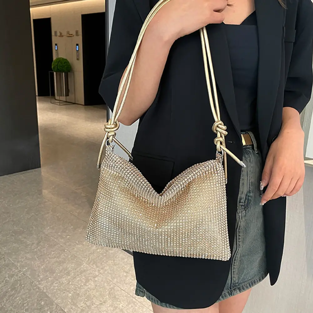 Women Diamond Shoulder Bag Chic Glitter Sling Bag Elegant Fashion Tote Handbag Zipper Versatile Strap Adjustable Evening Handbag