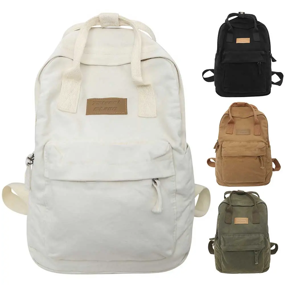 Vintage Men Women Backpack Cotton Canvas Casual College Students Backpack Large Capacity Solid Color Leisure Handbag