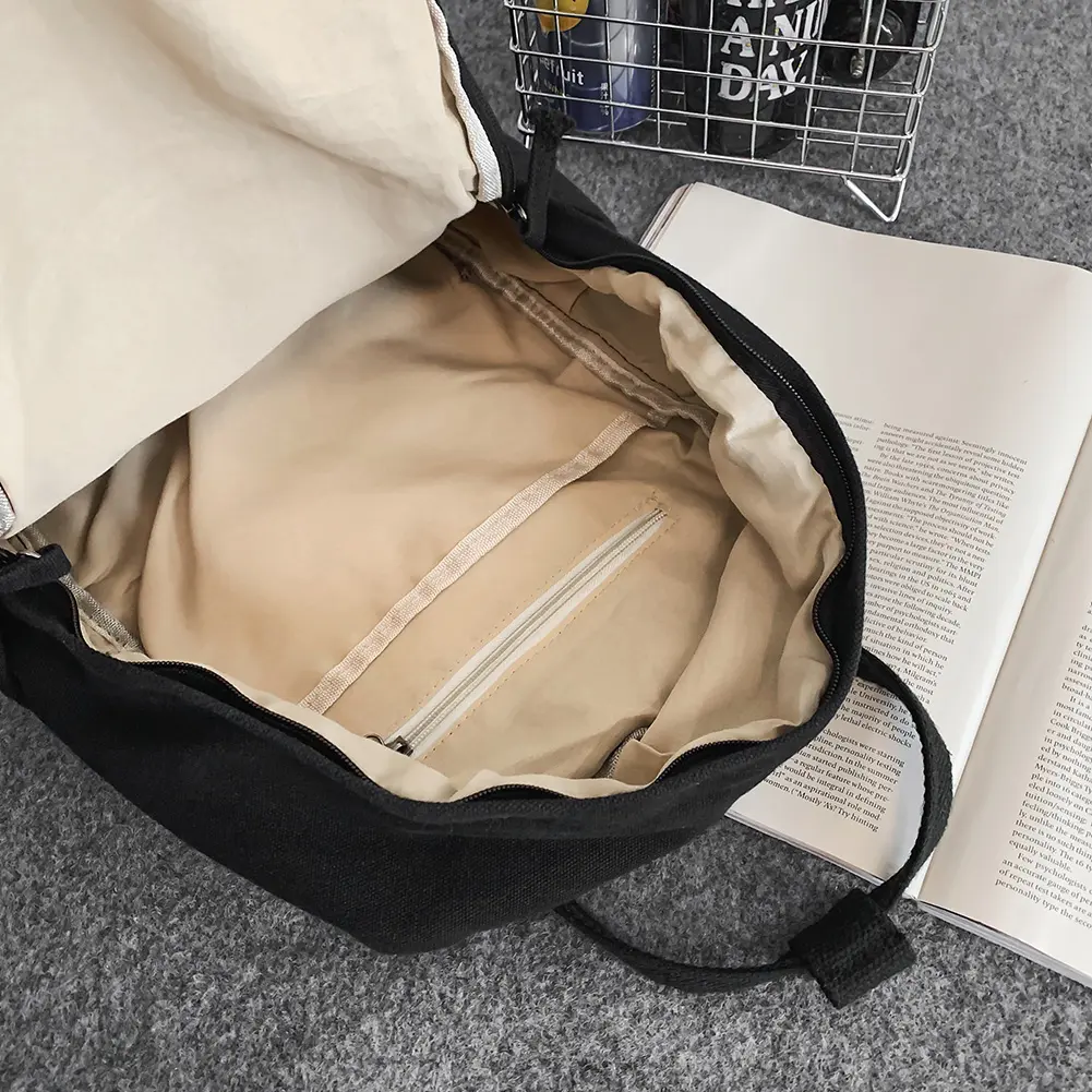Vintage Men Women Backpack Cotton Canvas Casual College Students Backpack Large Capacity Solid Color Leisure Handbag