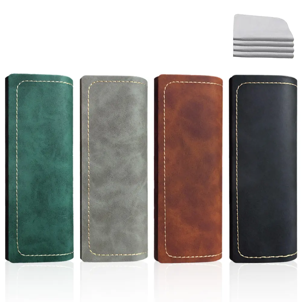 4Pcs Glasses Storage Box with Cleaning Cloth Eyeglasses Protective Box PU Leather Portable Sunglasses Case Eyewear Accessories
