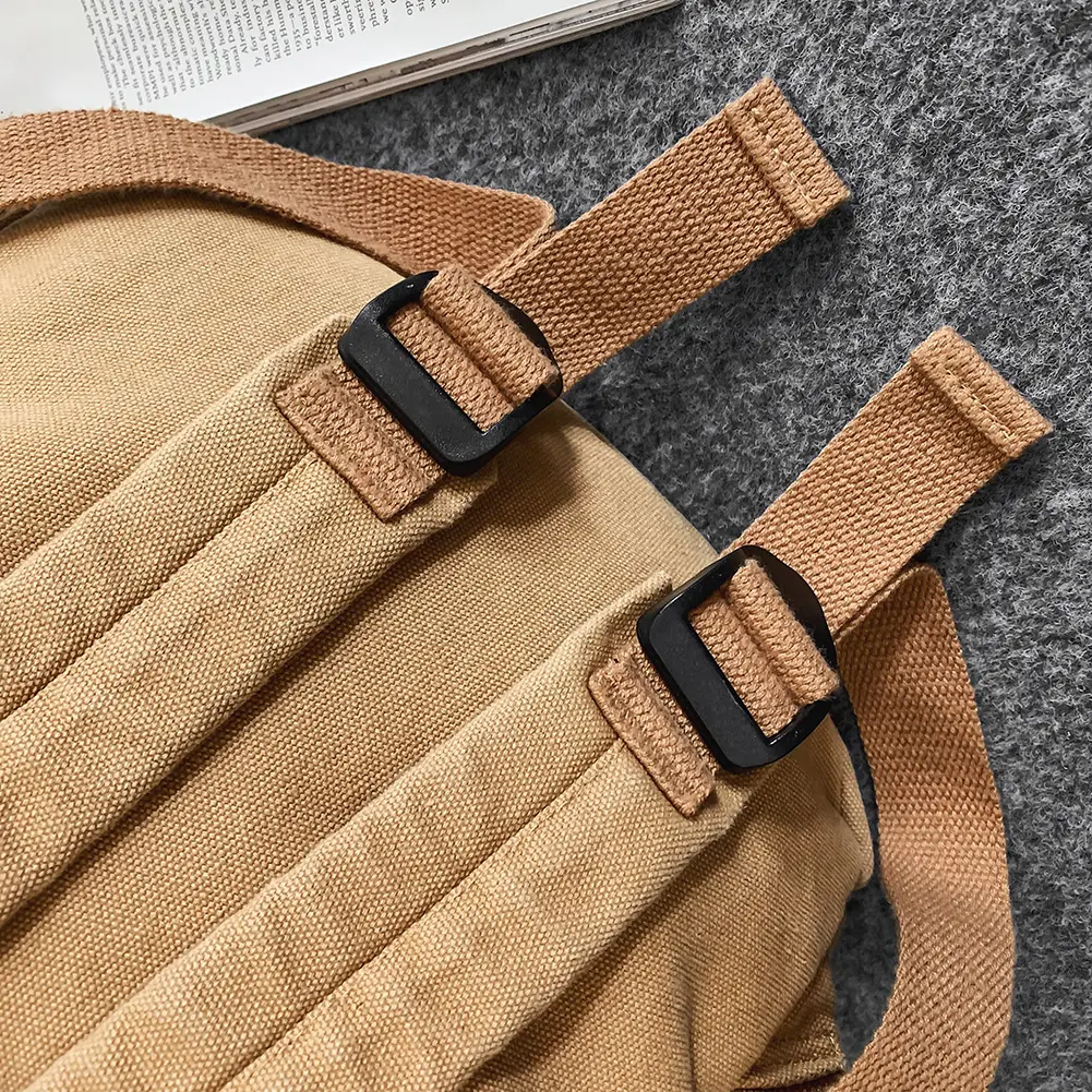 Vintage Men Women Backpack Cotton Canvas Casual College Students Backpack Large Capacity Solid Color Leisure Handbag