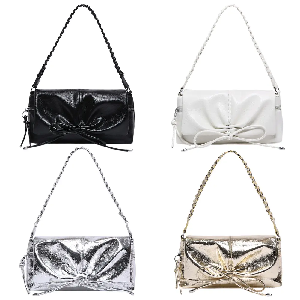Women Crossbody Bag Bowknot PU Leather Clutch Purse Zipper Underarm Purse Magnetic Closure for Vacation Travel Commuting