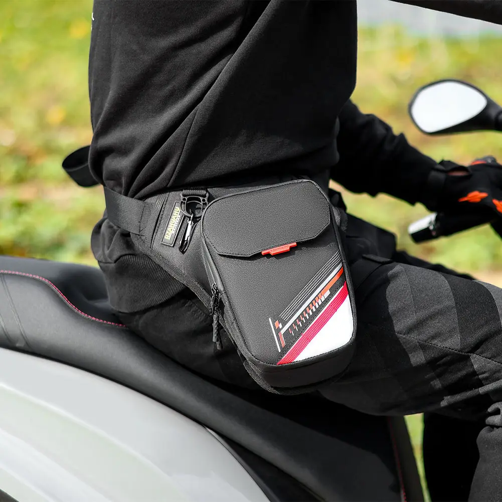 Men Motorcycle Crossbody Bag Waterproof Multifunctional Waist Bag Reflective Large Capacity for Hiking Camping Fishing