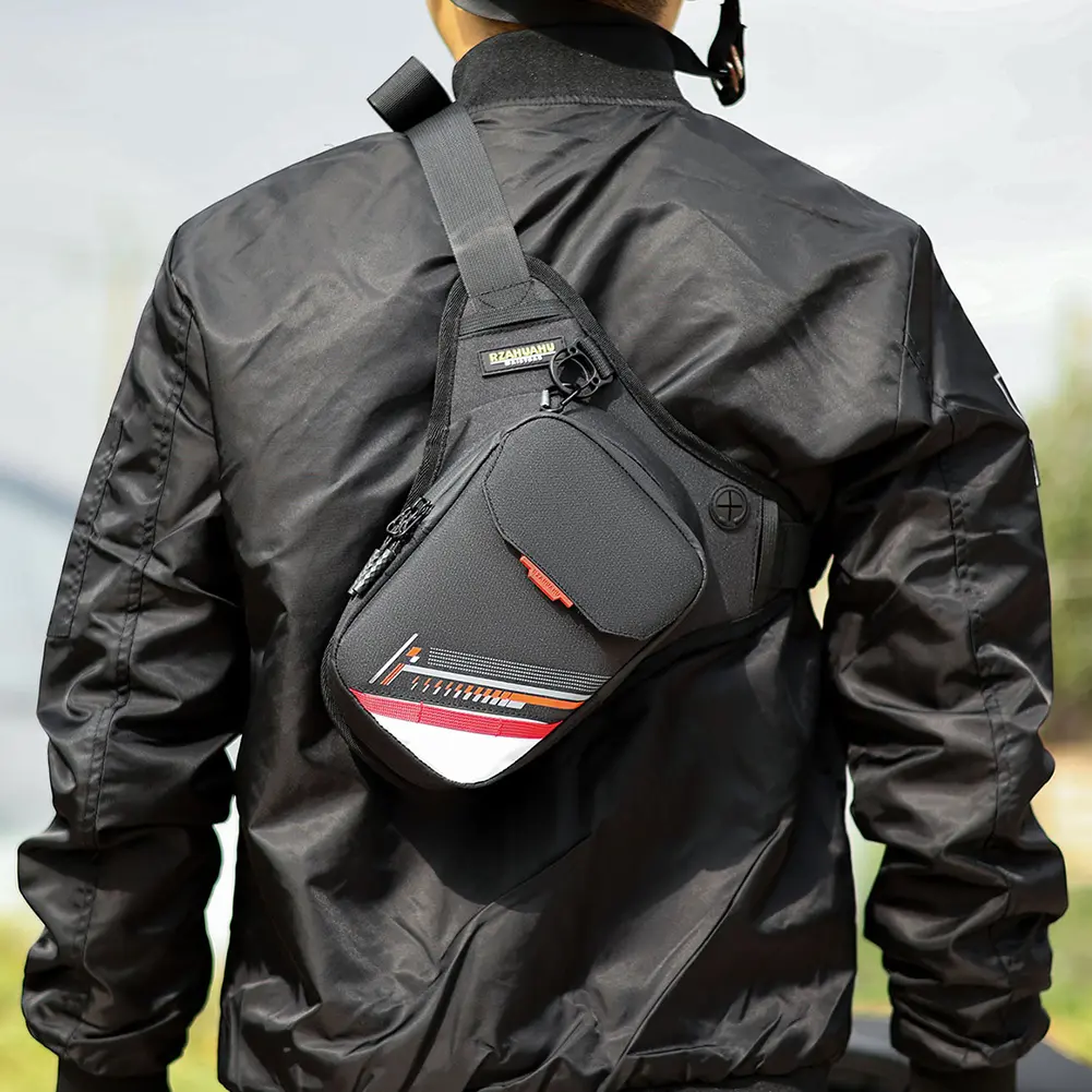 Men Motorcycle Crossbody Bag Waterproof Multifunctional Waist Bag Reflective Large Capacity for Hiking Camping Fishing