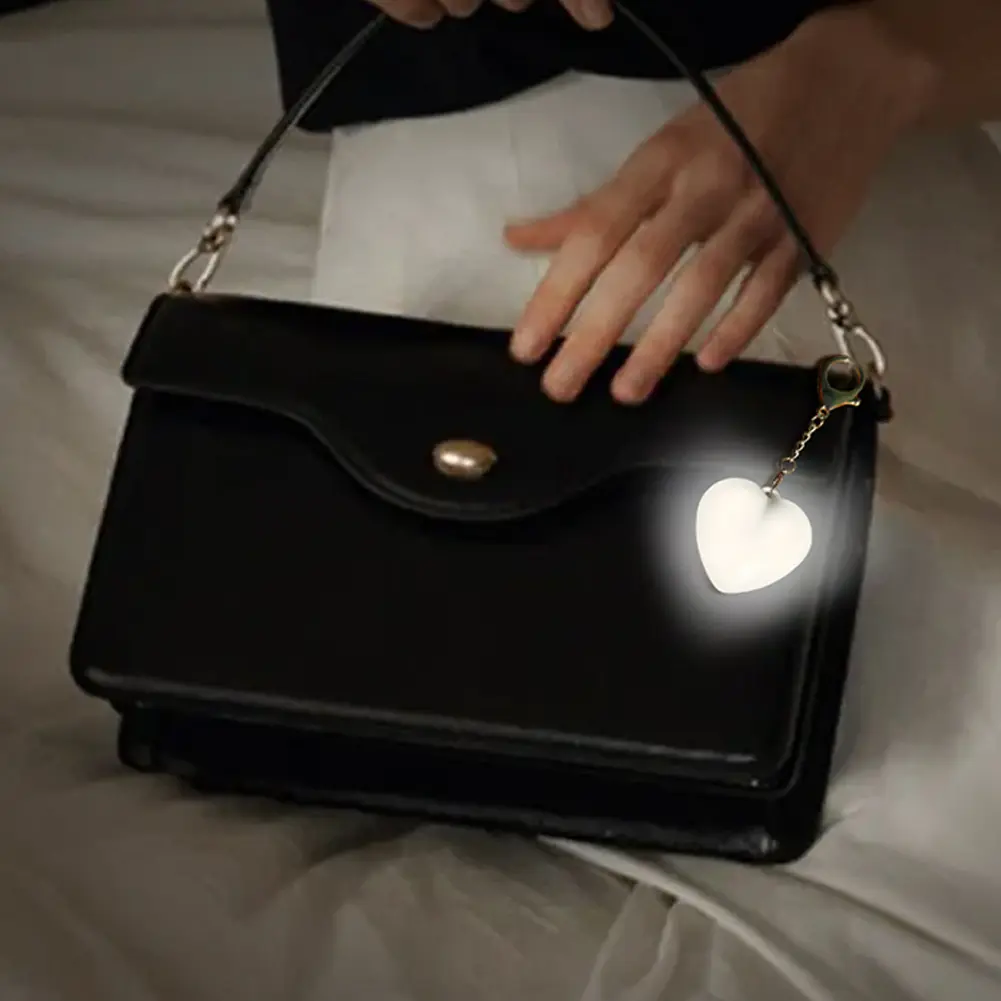Love Shape Keychain Purse Light Automatic Sensor Handbag Light Mini LED Bag Light Bag Hanging Night Light for Friends Gift