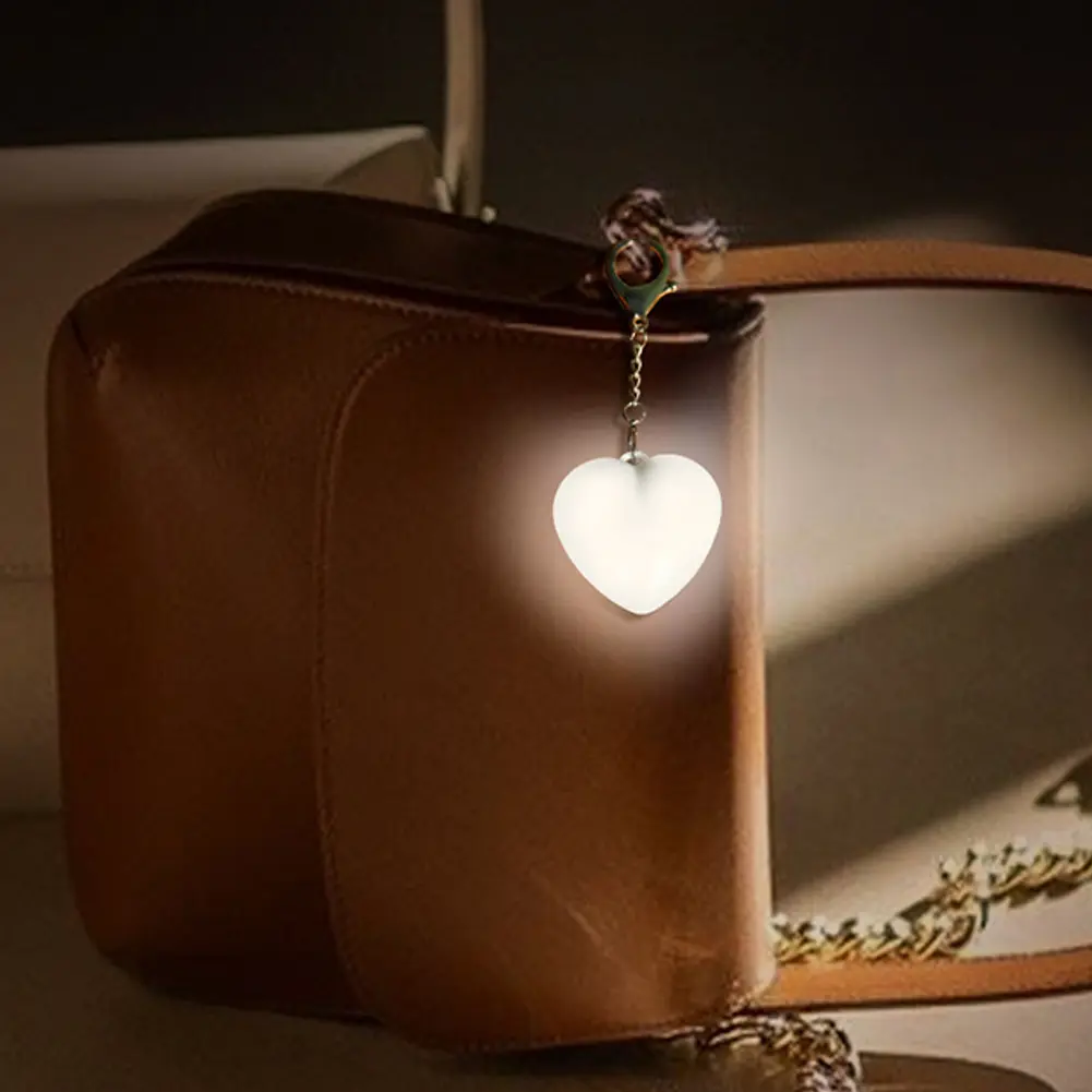 Love Shape Keychain Purse Light Automatic Sensor Handbag Light Mini LED Bag Light Bag Hanging Night Light for Friends Gift