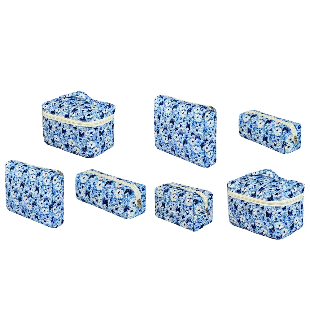Padding Cosmetic Bag Large Capacity Portable Quilted Skincare Pouch Floral Printed Cute Storage Bag Ladies Travel Bag