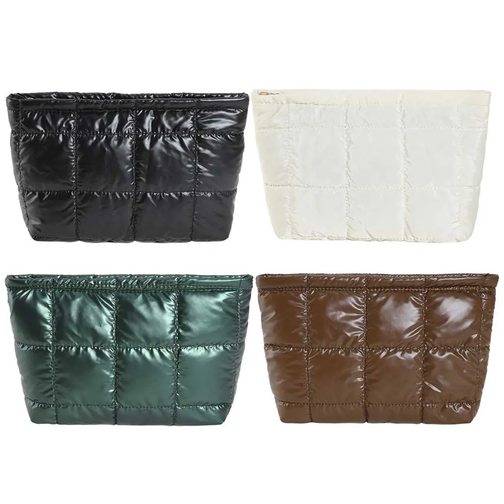 Women Makeup Bag Padded Quilted Makeup Storage Bag Large Capacity Makeup Organizer Bag Solid Color Puffer Makeup Bag