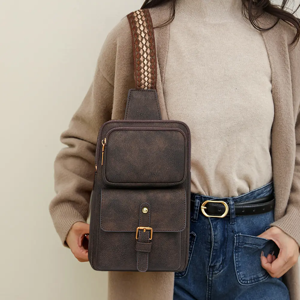 Leather Soft Crossbody Bag Large Capacity Vintage Chest Bag Lightweight Versatile Satchel Bag Outdoor Sports Camping Sling Bag