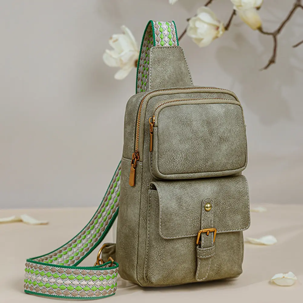 Leather Soft Crossbody Bag Large Capacity Vintage Chest Bag Lightweight Versatile Satchel Bag Outdoor Sports Camping Sling Bag
