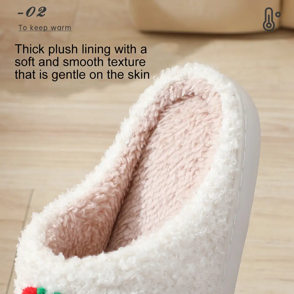 Strawberry Plush Slippers Flat Thermal Slippers Comfortable Cute Strawberry Slippers Anti Slip Furry Slides for Indoor Bedroom
